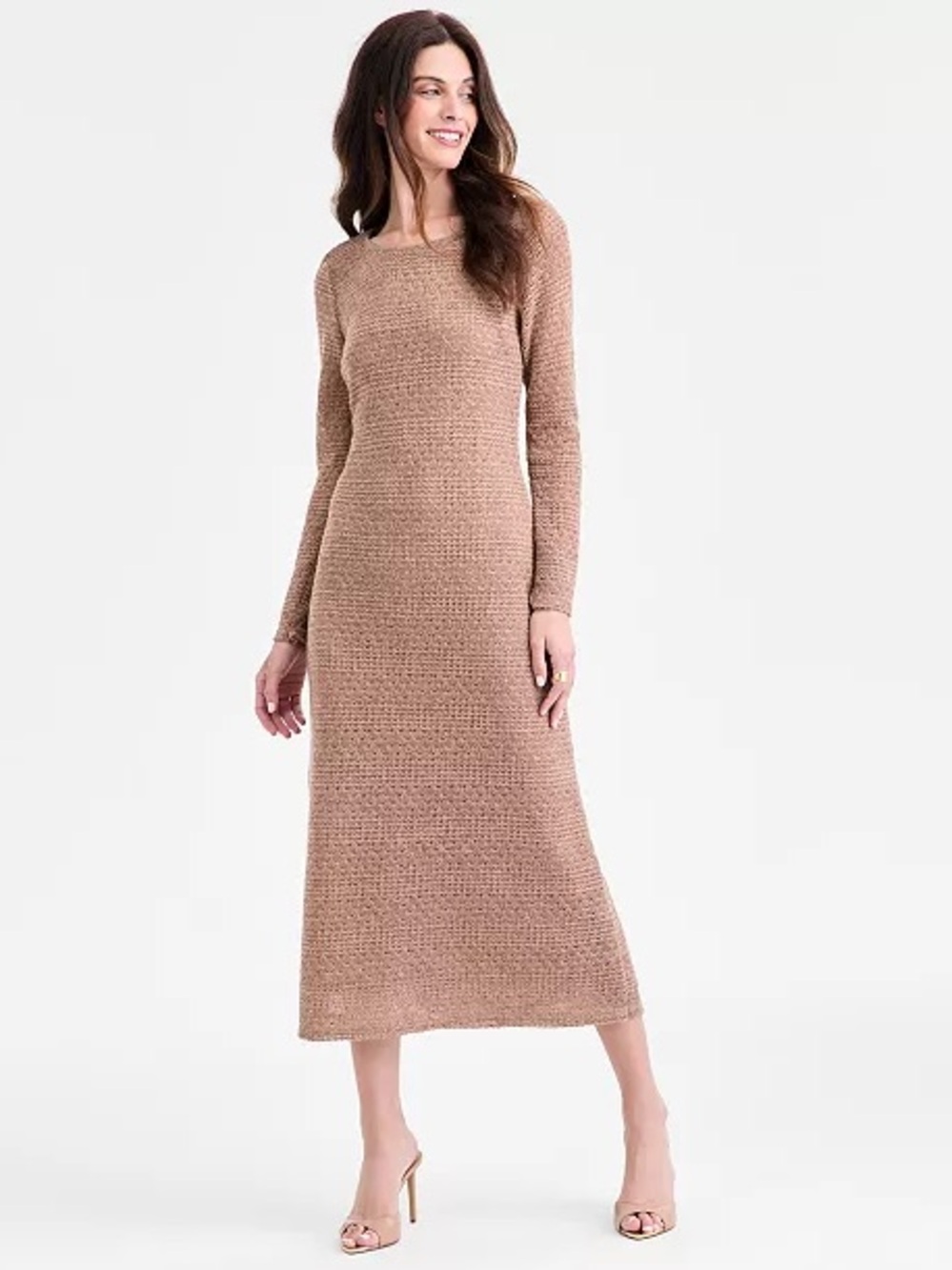 connected apparel Long Sleeve Knit Maxi Dress in Taupe